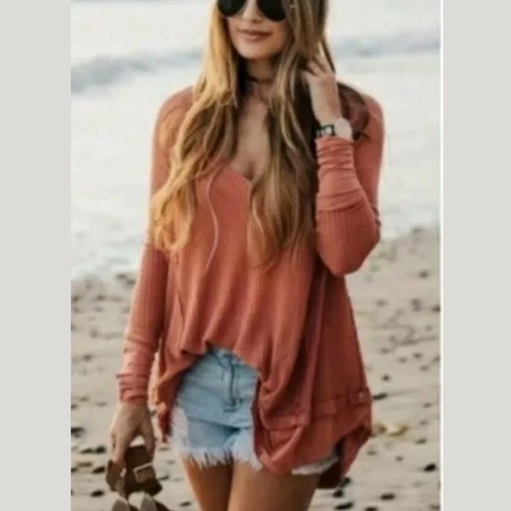 Free People Laguna Slouchy Thermal Cocoa XS NWT